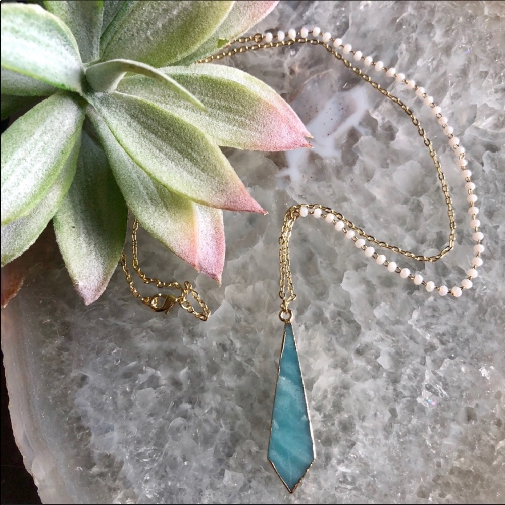 Amazonite 14k Gold Rosary Bead Necklace - Picture 6 of 8